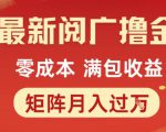 最新阅广撸金项目，零成本满包收益，可矩阵操作，月入过1W【揭秘】