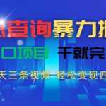 信息查询暴力掘金，一天三条视频，轻松变现四位数，风口项目干就完了【揭秘】