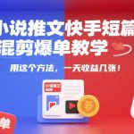 小说推文快手短篇混剪爆单教学，用这个方法，一天收益几张