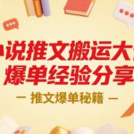 小说推文搬运大佬爆单经验分享，推文爆单秘籍