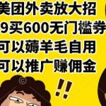 美团外卖放大招，9.9买600无门槛券，可以薅羊毛自用，可以推广挣佣金【揭秘】