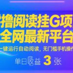 零撸阅读挂G项目，全网最新平台，一键运行自动阅读，无门槛手机操作，单日收益3张【揭秘】