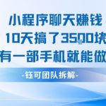 小程序聊天挣钱10天搞了3.5k，有一部手机就能做的