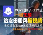 COZE(扣子)工作流一键在所治愈田园风短视频，保姆级教程，零基础快速入门