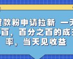 贷款粉申请拉新，一天三张，百分之百的成交率，当天见收益【揭秘】