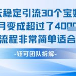 每天稳定引流30个人 当月变成超过了4个W项目流程非常简单适合小白