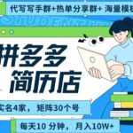 拼多多虚拟资料项目全SOP流程，毫无保留分享，每天十分钟，每人实名四个店，矩阵30个账号， 月入几个W