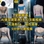 全新赛道，AI美女背影杀+扎心文案视频，一天涨粉5k，操作简单，5分钟一条视频