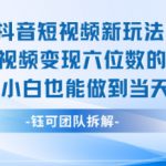 抖音短视频新玩法，23条视频变现六位数，0基础小白也能做到当天出单
