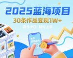 2025蓝海项目30条作品 变现1w+ 有手就能操作适合小白做