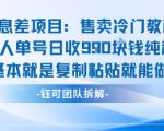 信息差项目：售卖冷门教程单人单号日收9张纯利基本就是复制粘贴就能做