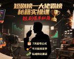 短剧榜一大佬霸榜秘籍实操课，短剧爆单秘籍