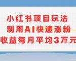 小红书商单项目新玩法，利用AI快速涨粉收益每月平均3W