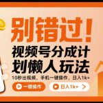 别错过！视频号分成计划懒人玩法，10秒出视频，手机一键操作，日入1k+ 【揭秘】