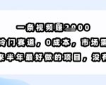 一条视频挣1k，小众冷门赛道，0成本，市场需求大，是未来半年最好做的项目，没有之一