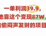 一单利润39.9，有人靠这个变现几十个，偷偷闷声发财的项目