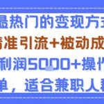 小众赛道玩法：当下最热门的变现方式，精准引流+被动成交月利润5k+操作简单，适合兼职人群