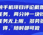 纯手机项目评论截图任务，两分钟一块钱多劳多得，随时随地都能做【揭秘】