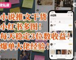 小说推文干货之小红书多图每天稳定3位数收益爆单大佬经验分享