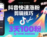 抖音快速涨粉剪辑技巧，3天1000粉，安全无违规