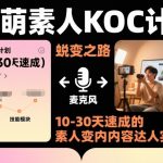 超萌素人KOC计划，10-30天速成的素人变内容达人实操课，适合想做短剧小说推文电商推广的素人入局