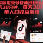 抖音视频号快速涨粉玩法，每天30分钟，单人日收益多张