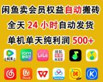 闲鱼卖会员权益，一部手机日入5张+，无需囤货全程24小时自动托管