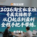 2026淘宝私家班：专属实操教学，从0起店到盈利，全程手把手带练