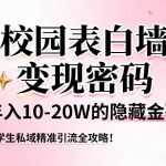 校园表白墙变现密码，年入10-20W的隐藏金矿，大学生私域精准引流全攻略！