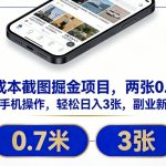 零成本截图掘金项目，两张0.7米，一部手机操作，轻松日入3张，副业新选择【揭秘】