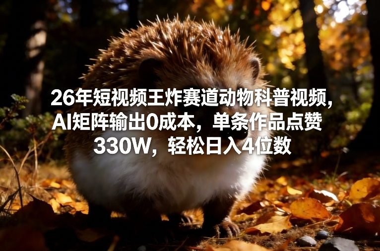 26年短视频王炸赛道动物科普视频，AI矩阵输出0成本，单条作品点赞330W，轻松日入4位数-资源云