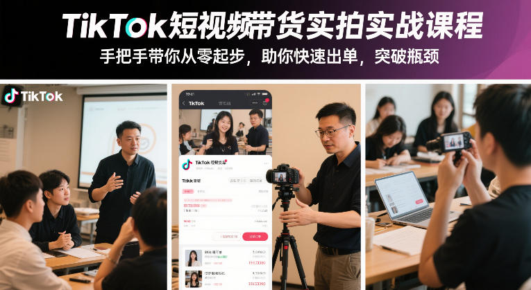 TikTok短视频带货实拍实战课程，手把手带你从零起步，助你快速出单，突破瓶颈-66副业网