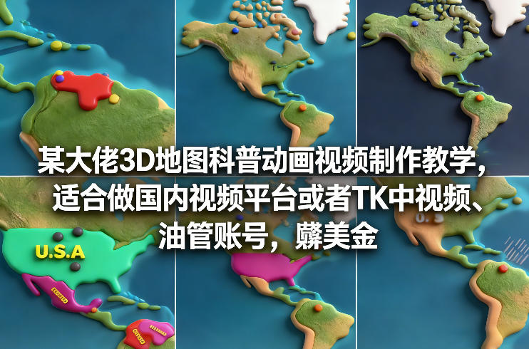 某大佬3D地图科普动画视频制作教学，适合做国内视频平台或者TK中视频、油管账号，賺美金-66副业网