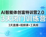 AI智能体创富特训营2.0，3天闭门训练营，3天直播+视频课+工具库