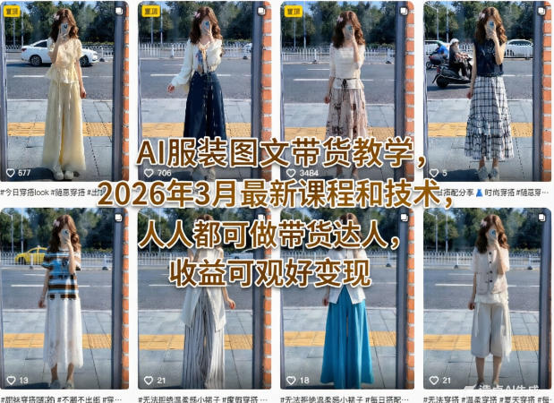 AI服装图文带货教学，2026年3月最新课程和技术，人人都可做带货达人，收益可观好变现|2026副业赚钱项目成长社群_微雨副业网_网上赚钱教程