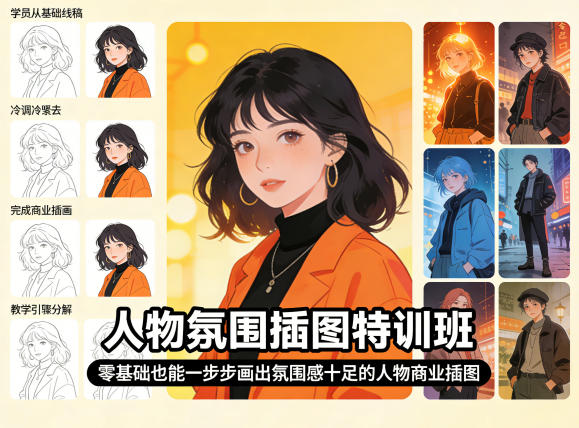人物氛围插图特训班,零基础也能一步步画出氛围感十足的人物商业插图-乐帮资源库 - 网赚项目与创业教程分享平台