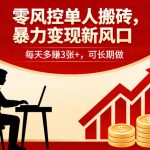 零风控单人搬砖，暴力变现新风口，每天多賺3张+，可长期做【揭秘】