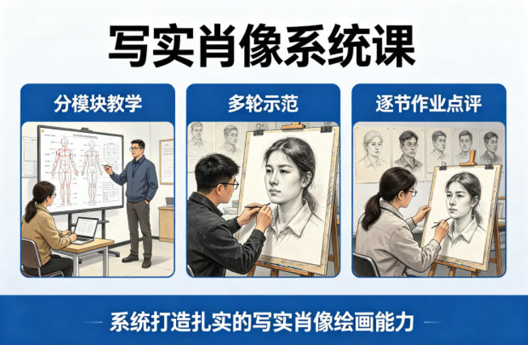 写实肖像课程:模块化教学,多轮示范,专业点评,助你掌握高超写实肖像技巧 写实肖像课程:模块化教学,多轮示范,专业点评,助你掌握高超写实肖像技巧