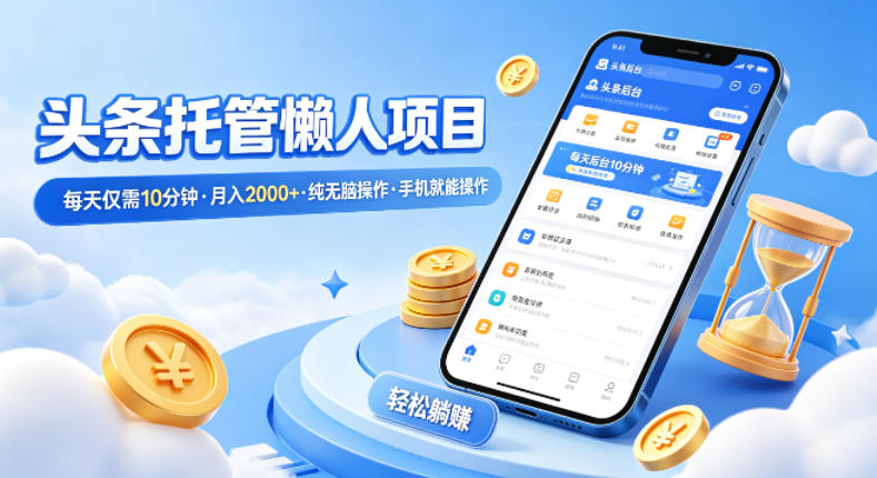 头条托管懒人项目,每天仅需10分钟,月入2000+,纯无脑操作,手机就能操作【揭秘】|2026副业赚钱项目成长社群_微雨副业网_网上赚钱教程