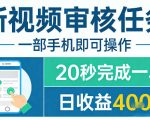 新视频审核任务，一部手机即可操作，20秒完成一单，日收益4张+【揭秘】