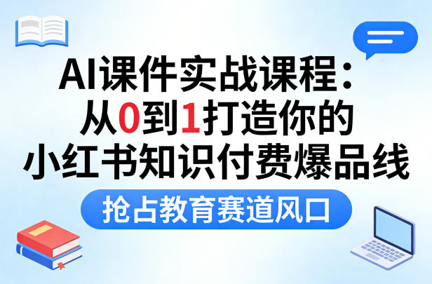 AI课件实战课程，从0到1打造你的小红书知识付费爆品线，抢占教育赛道风口-木木学长网创分享