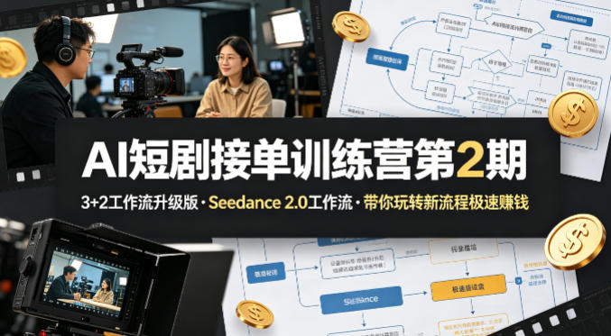 AI短剧接单训练营第2期，3+2工作流升级版，Seedance 2.0工作流，带你玩转新流程极速賺钱|2026副业赚钱项目成长社群_微雨副业网_网上赚钱教程