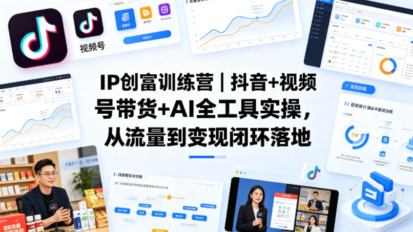 IP创富训练营：抖音、视频号及AI工具带货实操，助你轻松实现流量变现闭环