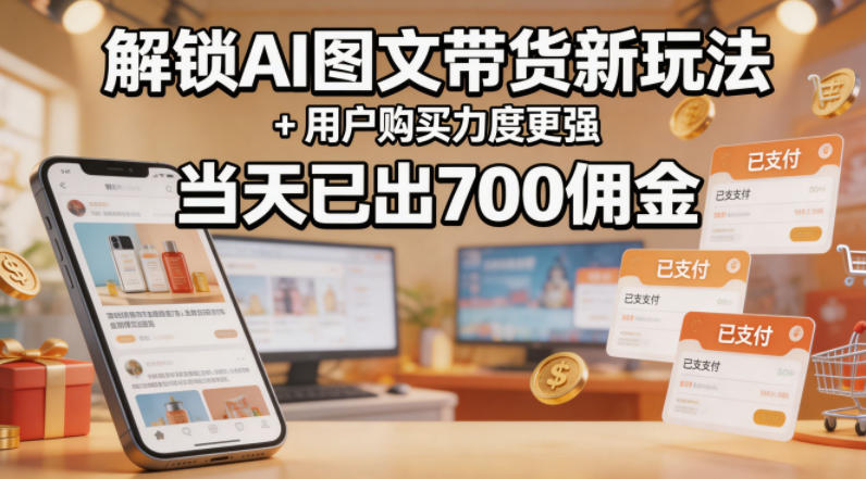 “解锁AI图文带货新玩法：当天700佣金的秘密全拆解！”