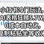 小红书冷门玩法，AI表格狂賺5.7W，0成本自动化，复制粘贴坐等收米