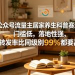 公众号流量主居家养生科普赛道，门槛低，落地性强，转发率比同级别99％都要高