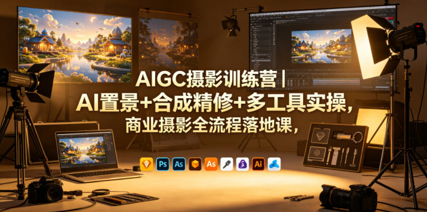 AIGC摄影实战技巧：AI置景与合成精修，商业应用高效落地-鱼渣资源