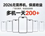 2026最新平台，无需养机，保底收益，无限广告，多机批量操作，一天轻松200+【揭秘】