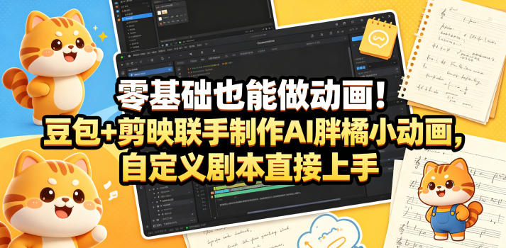 零基础也能做动画！豆包携手剪映打造AI胖橘小动画，自定义剧本轻松上手-鱼渣资源