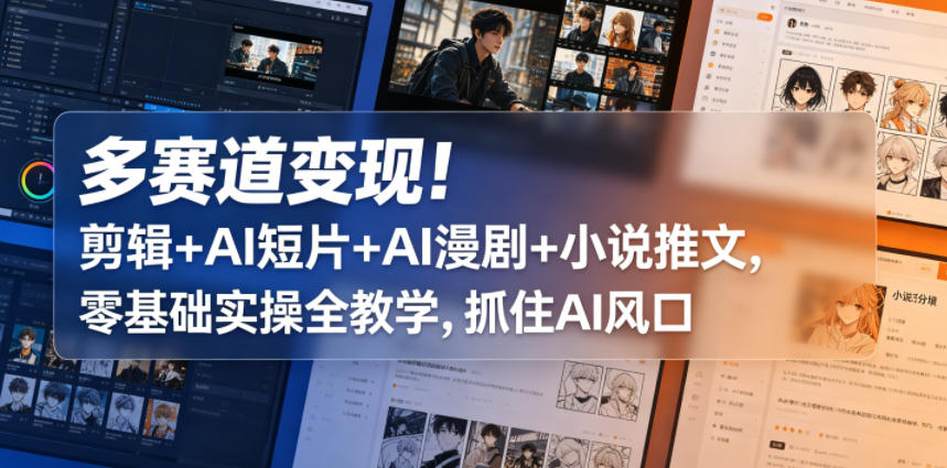 多领域变现!AI剪辑、短片、漫剧与小说推文创作,零基础实战课程,助你掘金AI内容创作-鱼渣资源
